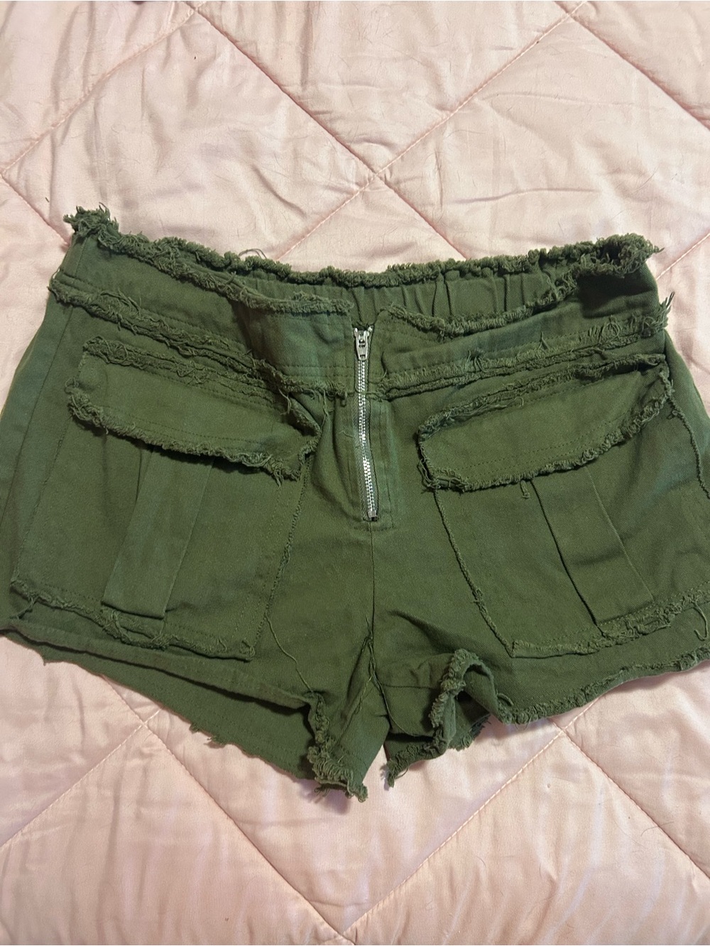 SHEIN Olive Green Frayed Utility Shorts